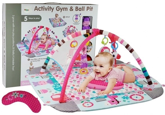 Große Babyspieldecke 5-in-1 mit Nilpferd und Bällen