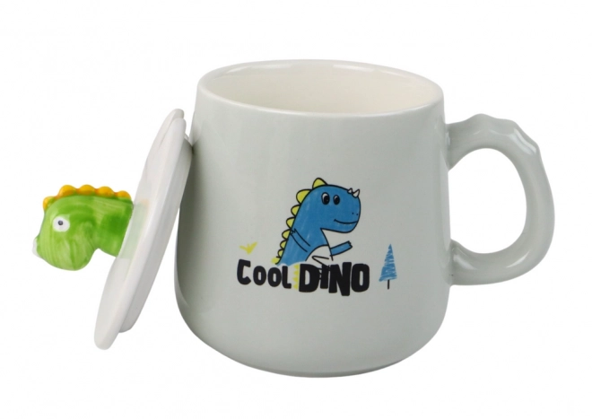 Keramiktasse Dinosaurier Blau mit Deckel und Löffel