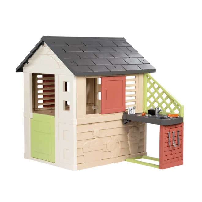 Smoby Haus Nature mit Küche und 17 Zubehörteilen