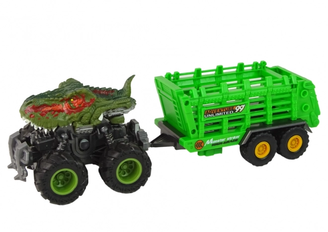 Dino-Schlepper mit Anhänger und 4 Dinosaurierfiguren
