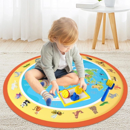 Lehrreiche Weltkarte mit Tieren