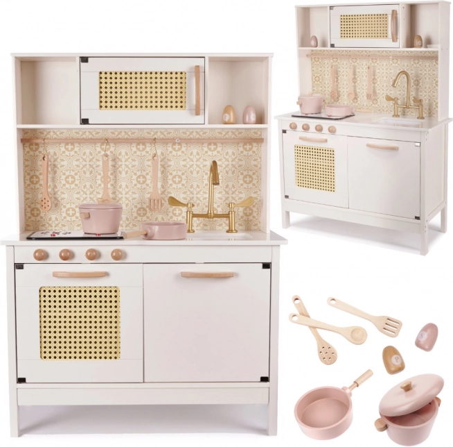 Holz-Kinderküche MDF Retro Boho 100 cm mit Zubehör