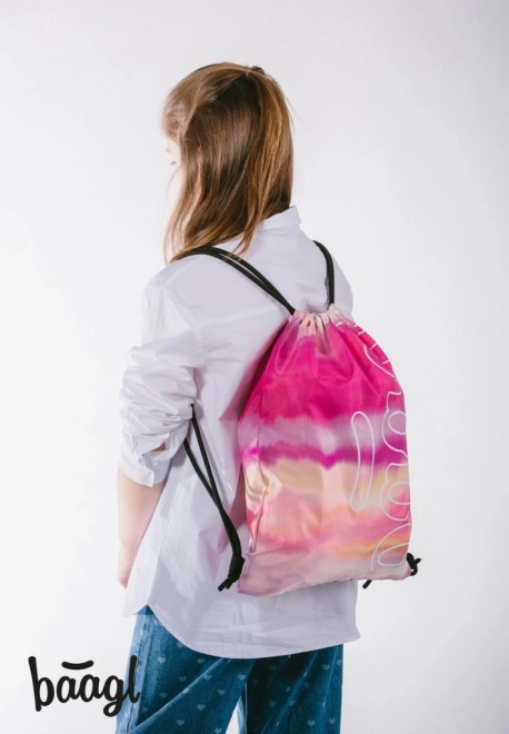 Baagl 3er Set Skate Rosa Streifen: Rucksack, Federmäppchen, Beutel