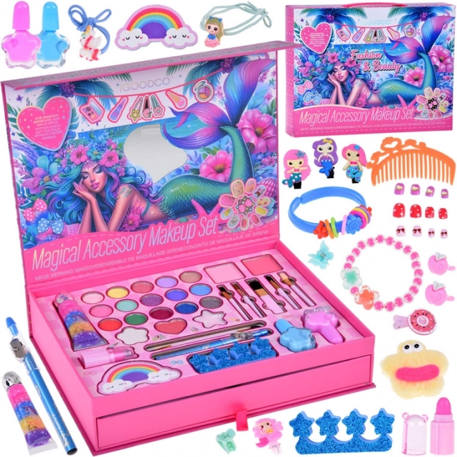 Großes Meerjungfrau Beauty-Set Lidschatten Nagellacke Haarspangen Haargummis