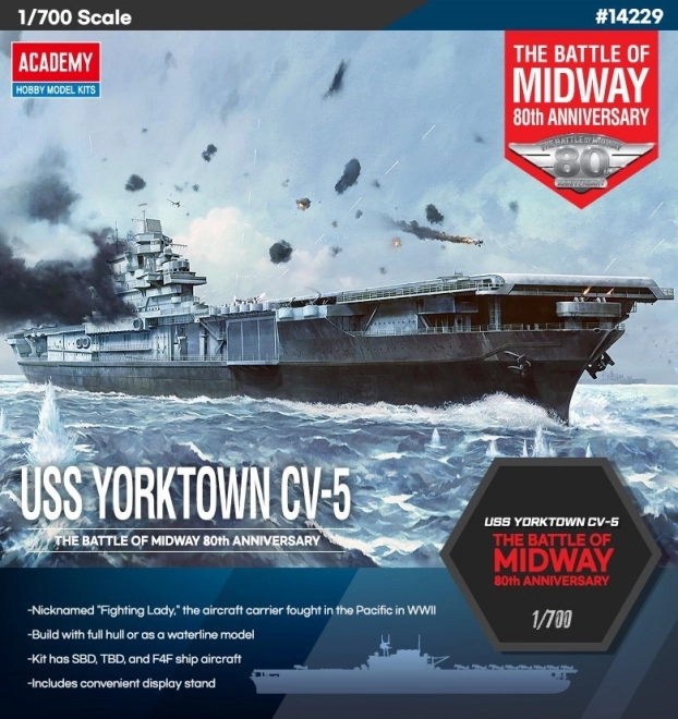 Modellbausatz Yorktown CV-5 Schlacht um Midway 1/700