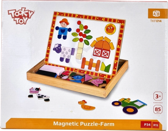 Beidseitige Holztafel Tooky Toy Bauernhof mit magnetischen Puzzles