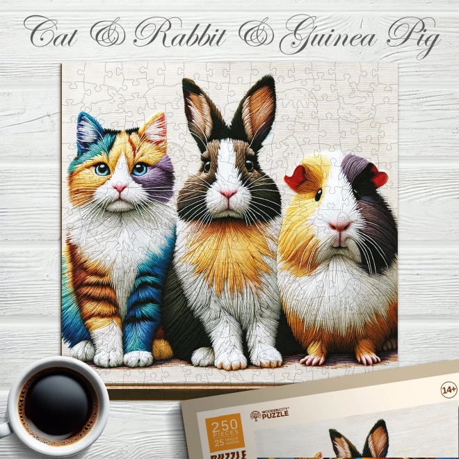 Holzpuzzle Katze, Kaninchen und Meerschweinchen 250 Teile von Wooden City