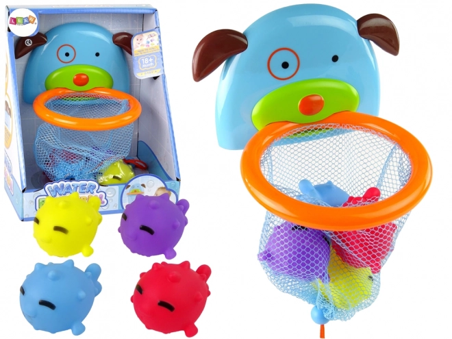 Badewannenspielzeug Mini Basketball mit Hund und Gummifischen