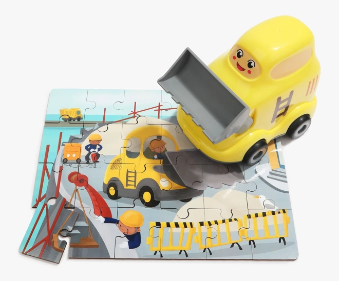2-in-1: Holzpuzzle und Bulldozer zum Spielen