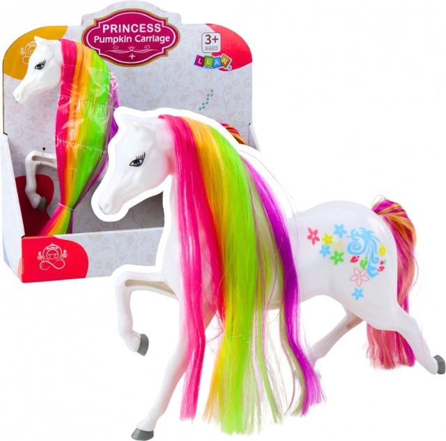 Weißes Märchenpferd mit Regenbogenmähne