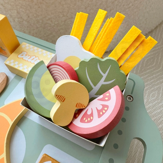 Woopie Green Frühstücksset mit Tablett und Holzzubehör Pastell