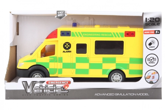 Gelbes Krankenwagen-Auto mit Batterie