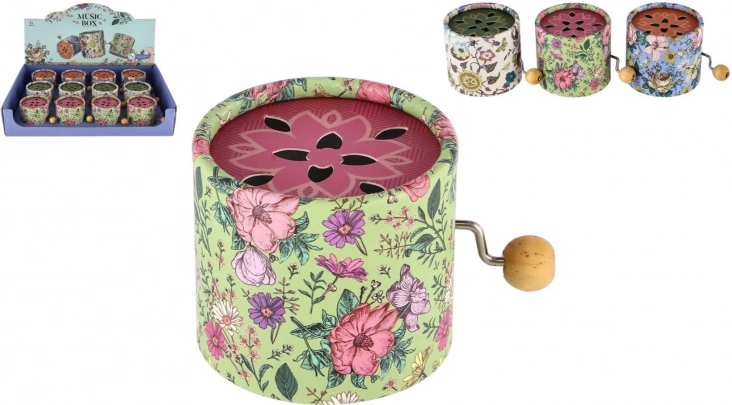 Spieluhr mit Kurbel – Metallbox mit Blumenmotiv, 9 cm