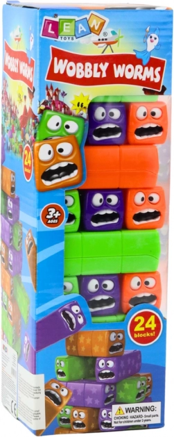 Geschicklichkeitsspiel Turm mit 24 bunten Würfeln und Gesichtern
