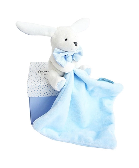 Doudou Geschenkset - Blauer Hase mit Schmusetuch