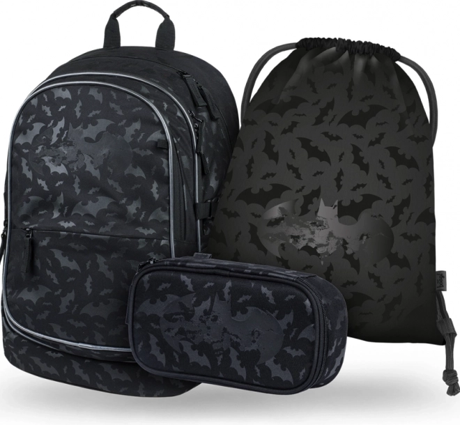Baagl Schulset 3-tlg. BATMAN schwarz – Rucksack, Federmäppchen und Beutel