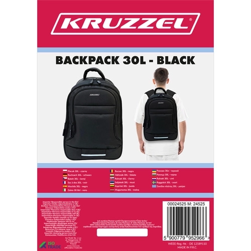 Großer Schwarzer Rucksack 30L mit Hochwertigem Material