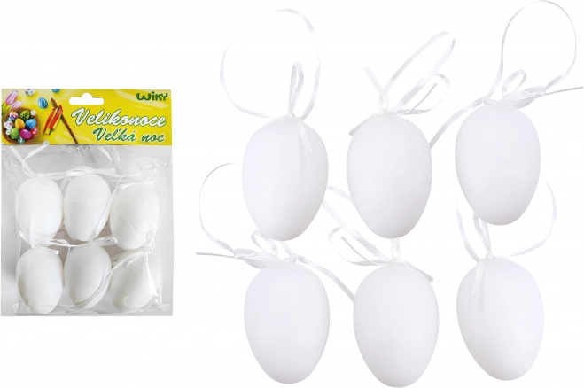Dekorative weiße Plastikeier zum Aufhängen 6 cm