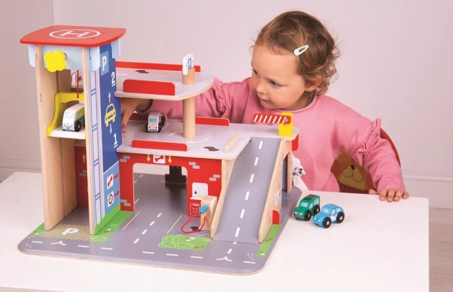 Bigjigs Toys Parkgarage mit Hubschrauberlandeplatz