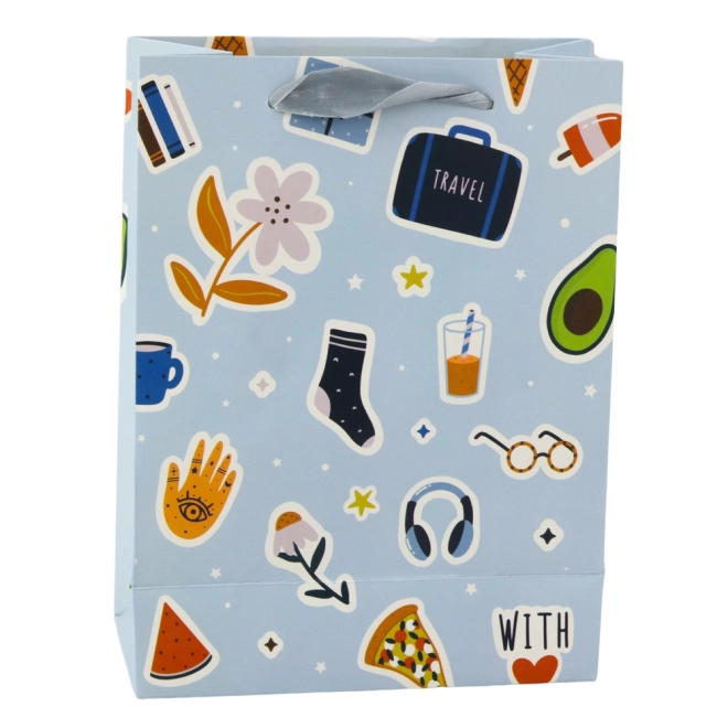 Geschenktasche mit bunten Aufklebern