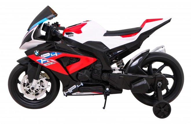 Kinder-Elektromotorrad BMW HP4 Rot + Stützräder + sanfter Start + EVA + MP3 LED