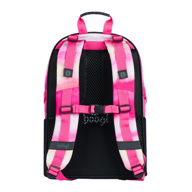 Baagl 3er Set Skate Rosa Streifen: Rucksack, Federmäppchen, Beutel