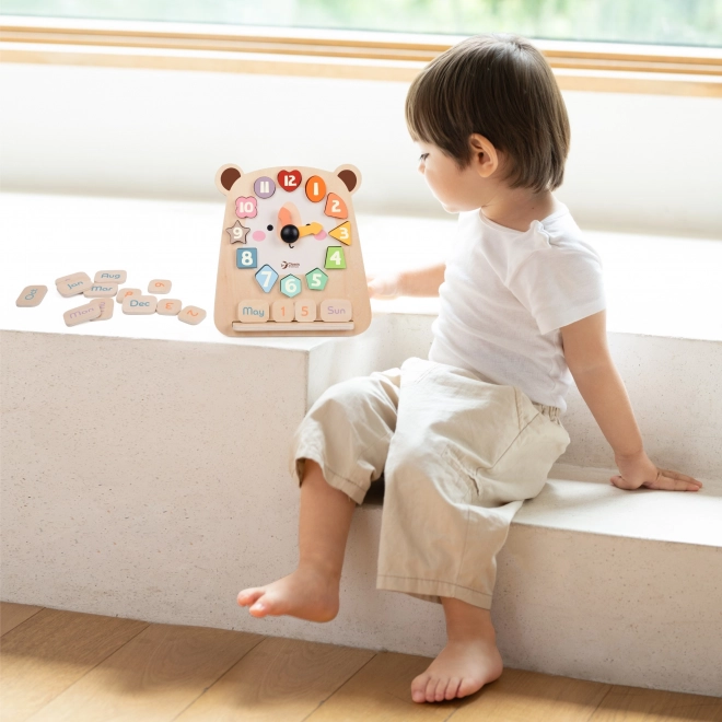 Holzuhr für Lernzwecke, Bär Classic World 3-in-1 zur Vermittlung von Zeit, Rechnen und Daten