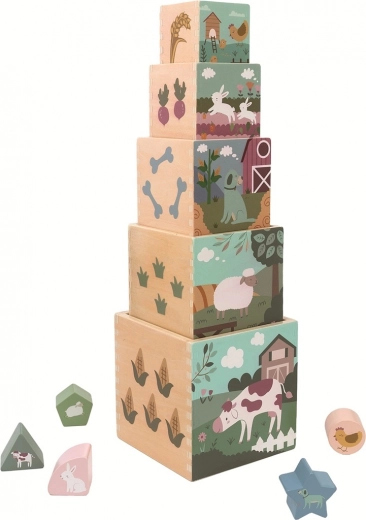 Stapelturm aus Holz mit Würfeln Bauernhof 2Kids Toys