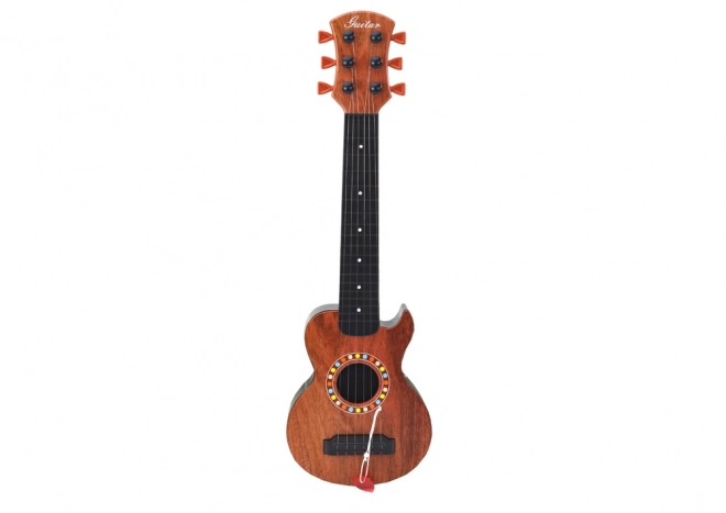 Braune Kindergitarre aus Holz mit Plektron