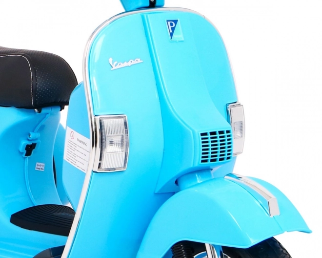 Elektrischer Kinderroller Vespa Blau mit Stützrädern, Audio und EVA