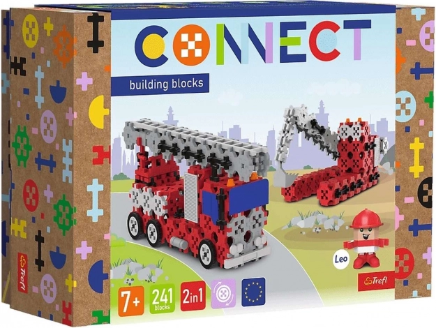 Bauset Connect 2-in-1: Feuerwehrfahrzeug und Kettenbagger