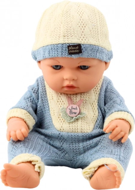 Puppe Baby in Gestricktem Blauem Outfit mit Mütze