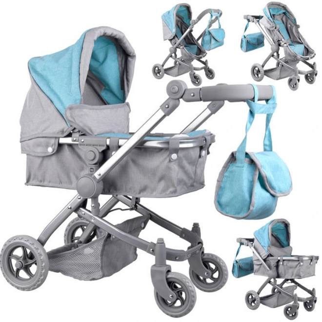 Multifunktionaler Puppenwagen 4-in-1 mit Wiege – türkis