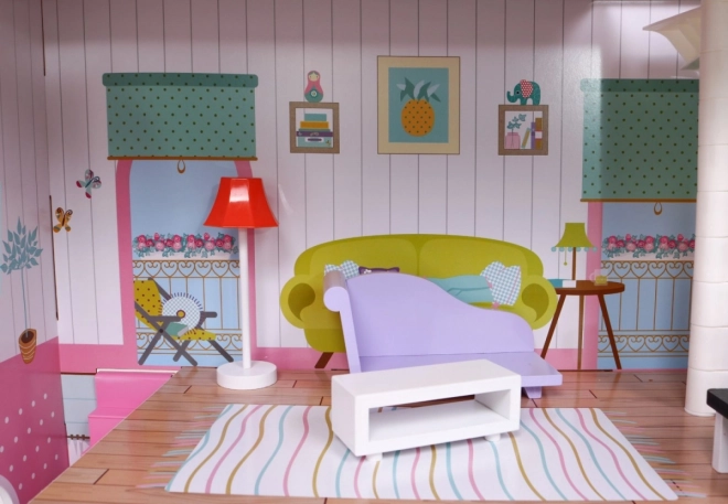 Holzpuppenhaus Rosa für Kinder 3+ mit Ausstattung und Möbeln