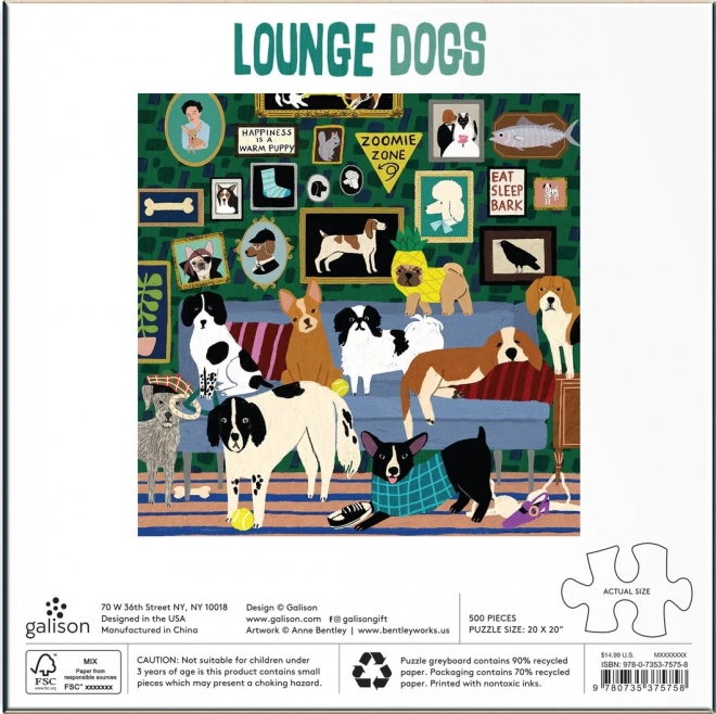 Galison quadratisches Puzzle Hunde im Salon 500 Teile