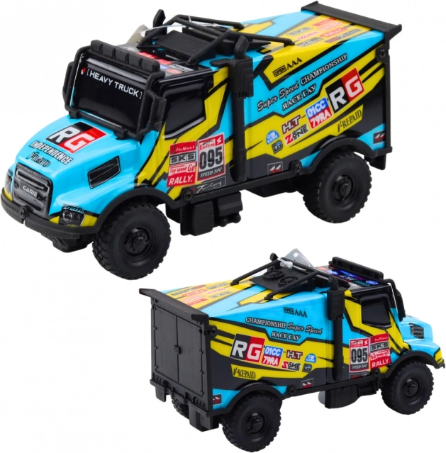 Geländewagen mit Antrieb, Lichtern und Klängen orange blau