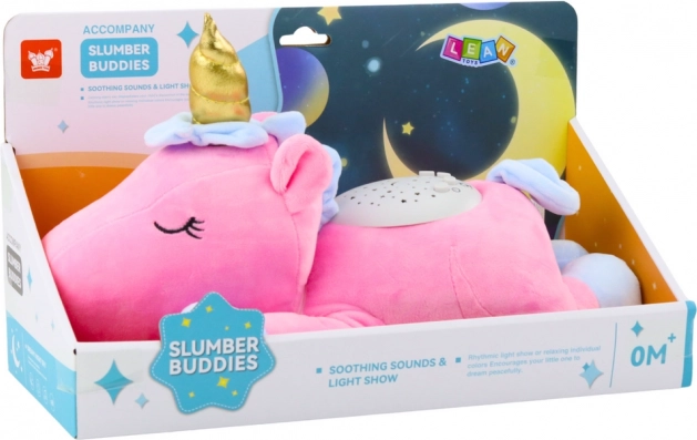 Rosa Plüsch-Einhorn mit Projektor und Schlafliedern