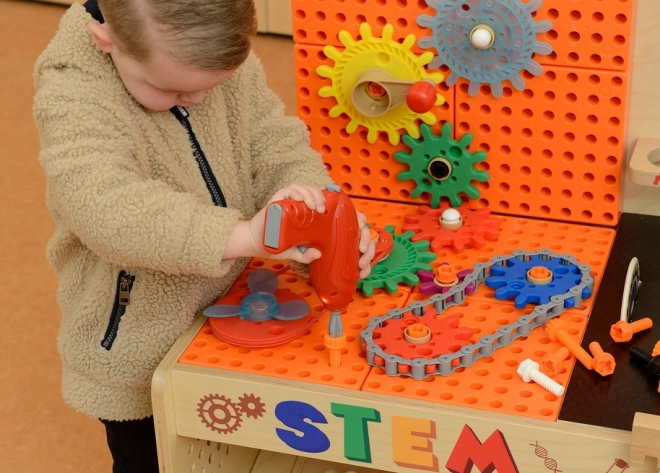 Holztisch XL Werkstatt Montessori STEM mit Werkzeugen und Zubehör Masterkidz