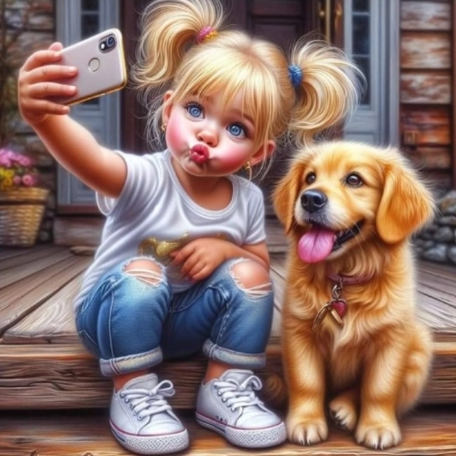 Diamantmalerei Selfie mit Hund 30x40 cm