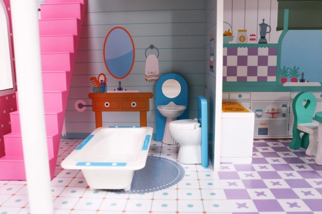 Holzpuppenhaus Rosa für Kinder 3+ mit Ausstattung und Möbeln