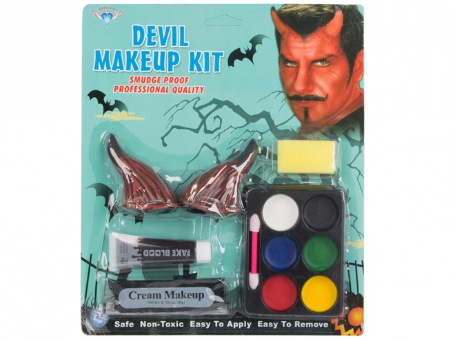 Halloween Make-Up Set mit Teufelshörnern