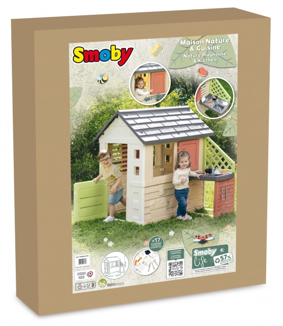 Smoby Haus Nature mit Küche und 17 Zubehörteilen