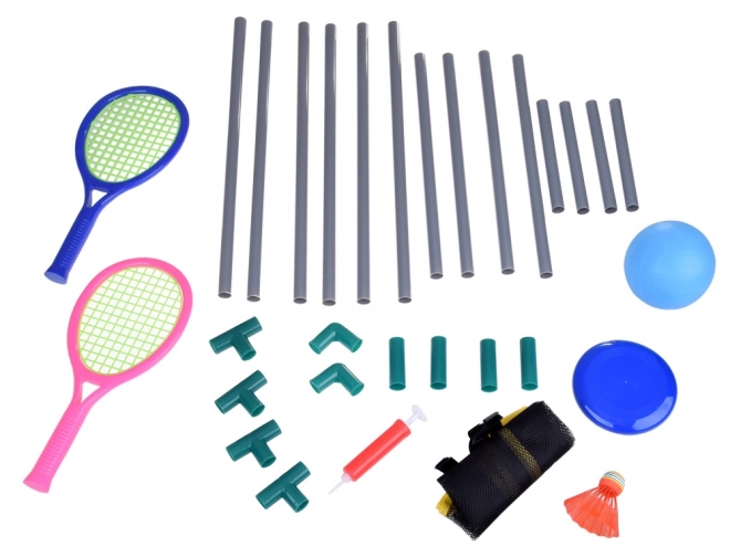 3-in-1 Sport-Set mit Volleyballnetz, Badminton und Flugscheibe