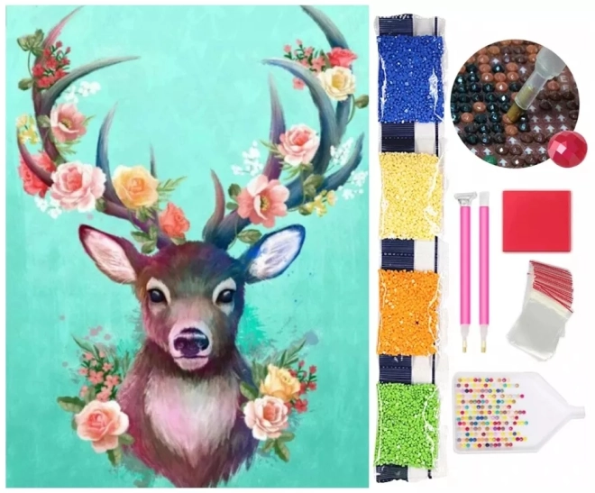 Detailliertes Hirschmotiv mit Blumen