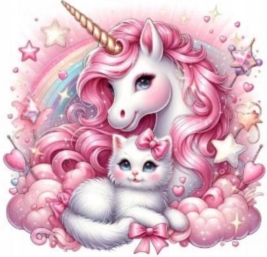 Diamantmalerei Einhorn mit Kätzchen 30x40 cm