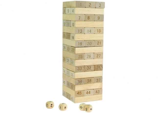 Jenga Spiel aus Holz mit Zahlen