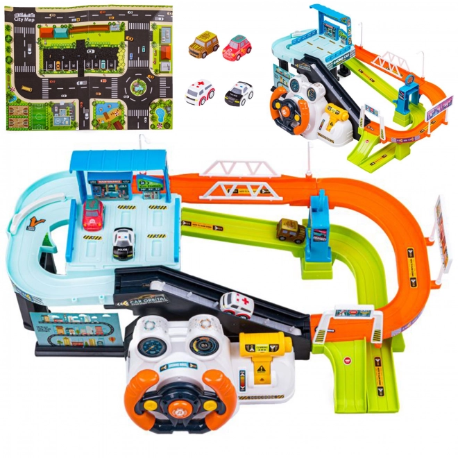 Woopie Parkgarage mit Interaktivem Lenkrad und 4 Autos