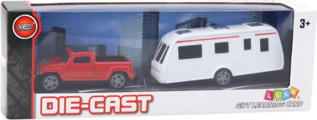 Miniatur-Auto-Set mit Wohnwagen rot