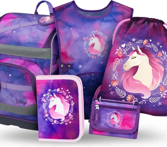 Set BAAGL Zippy Plus Pferd: Aktentasche, Federmäppchen, Beutel, Schürze, Geldbörse