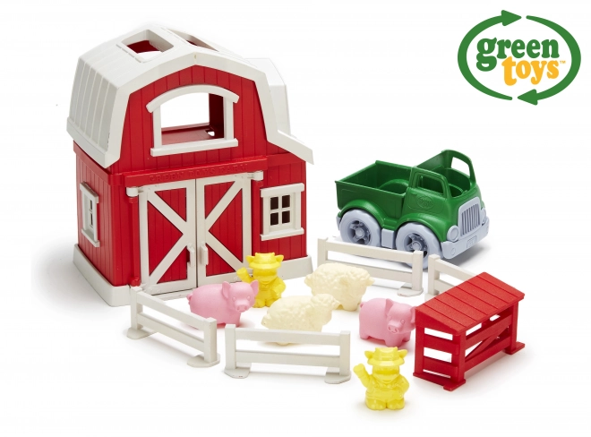 Green Toys Bauernhof mit Haus, Auto und Tieren